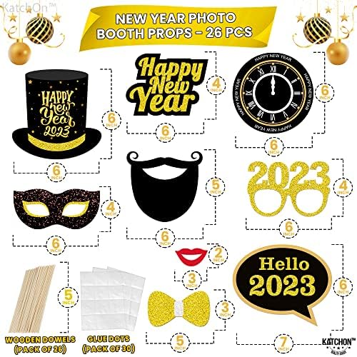 אבזרי תא צילום לשנה החדשה עם באנרים - חבילה של 27 | באנר לשנה החדשה לאספקת מפלגת ערב השנה החדשה 2023 | 2023 אבזרי